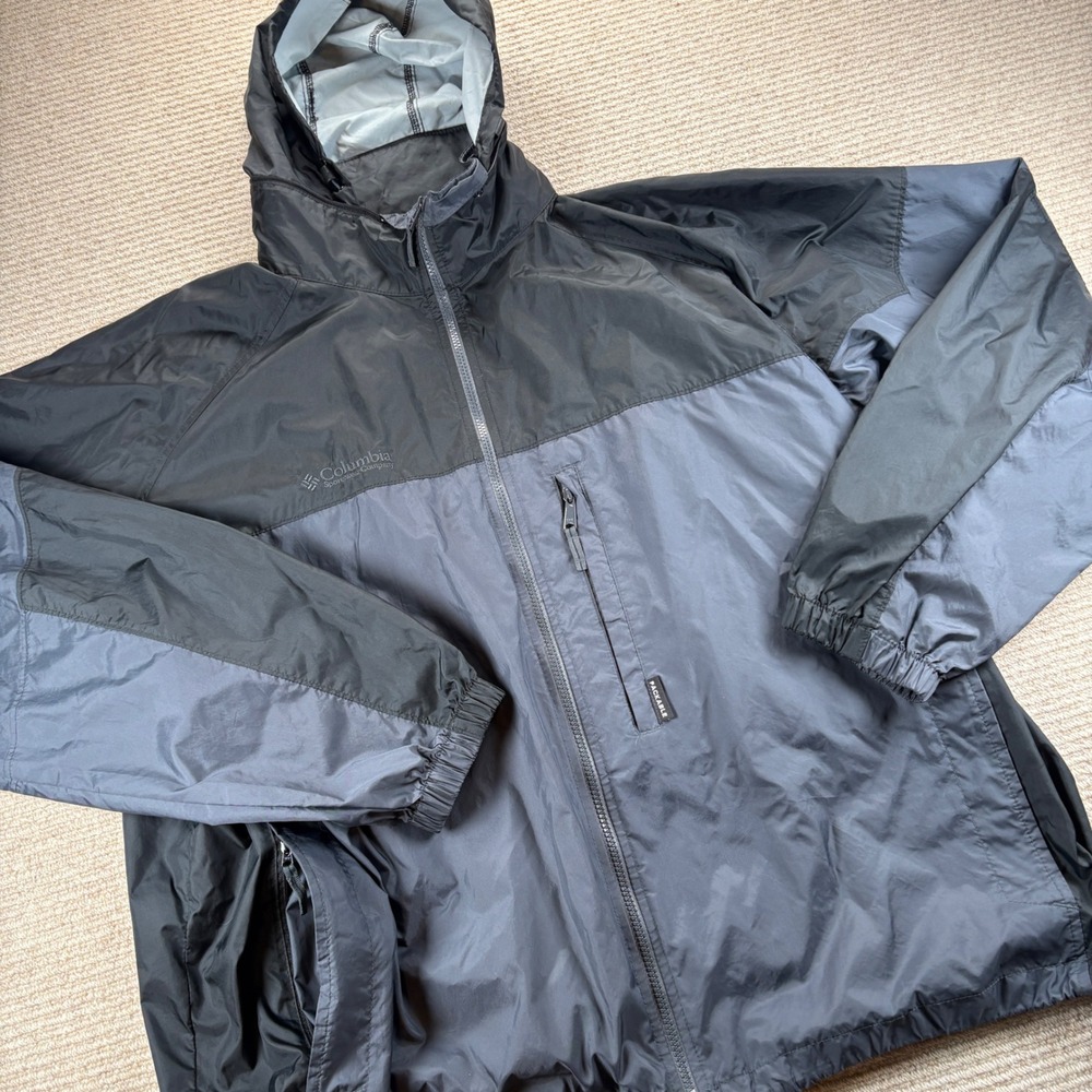 Columbia Windbreaker Mens XXL Rain Jacket Black Gray Packable Gorpcore Hiking - Picture 15 of 15